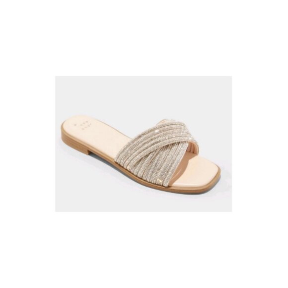 Women's Felicia Rhinestone Slide Sandals - A New Day™ Silver 10 - Picture 2 of 5